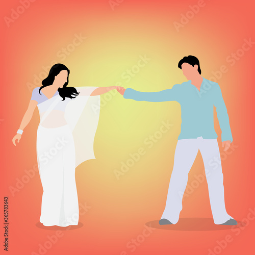 An artist couple performing bollywood style dance from the India movies. 