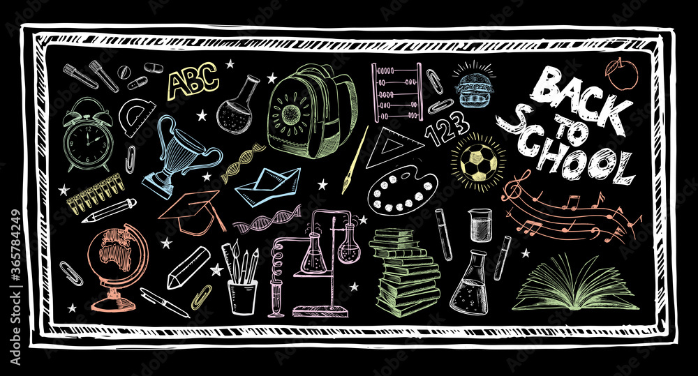 Fototapeta premium Back To School hand drawn set. Vector. 