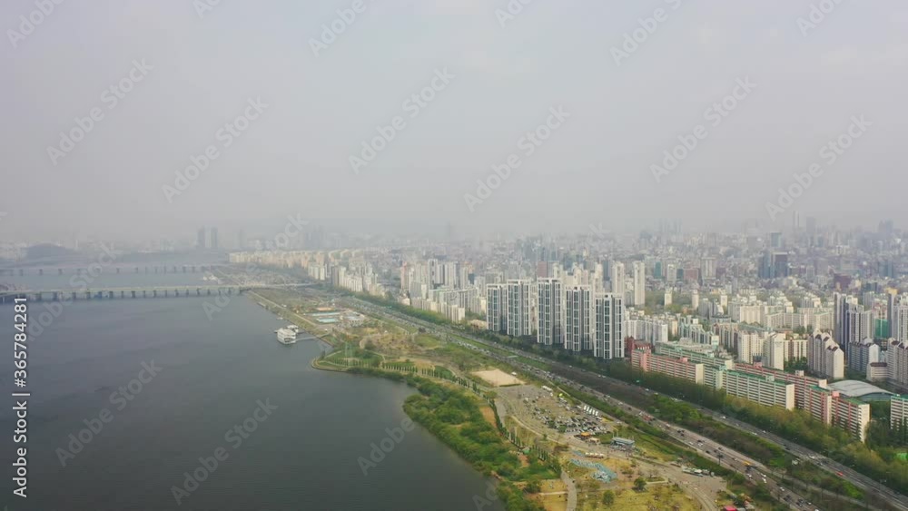 Asia Korea Seoul, Seocho-gu Banpo high-rise apartments, Banpo Bridge traffic, Saebitseom view, Asia Korea Seoul, Seocho-gu Banpo high-rise apartments, Banpo Bridge traffic, Saebitseom view,