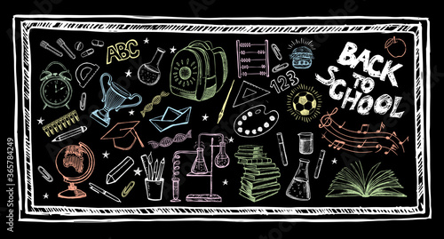 Back To School hand drawn set. Vector.	