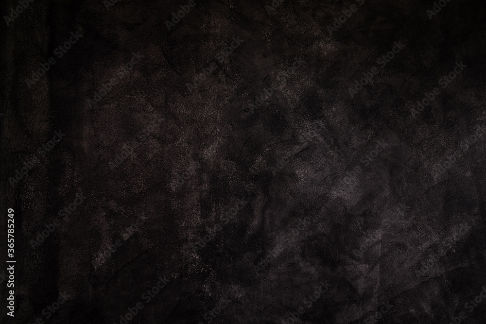 Fototapeta premium Empty black wall interior for design, Old loft style raw concrete plastered wall. Dirty dark raw cement wall texture and background.