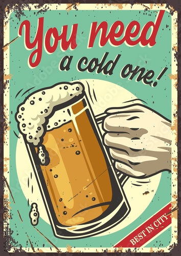 Retro poster with beer mug and foam