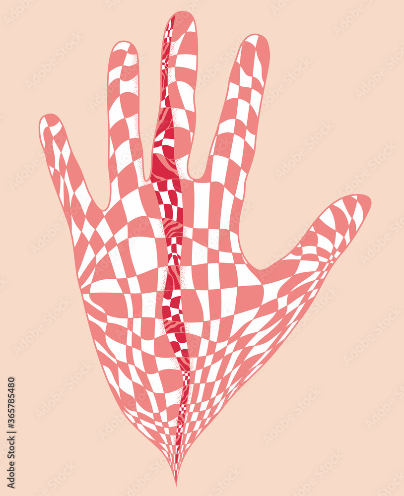 Illustration of hand with checkered pattern inside Illustration of hand with checkered pattern inside