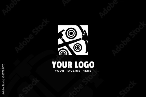 Isolated Black and White Hammer Logogram