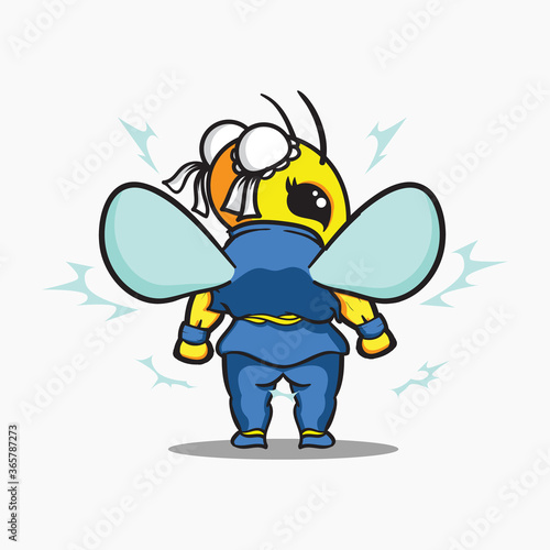 lady bee kungfu mascot ilustration vector