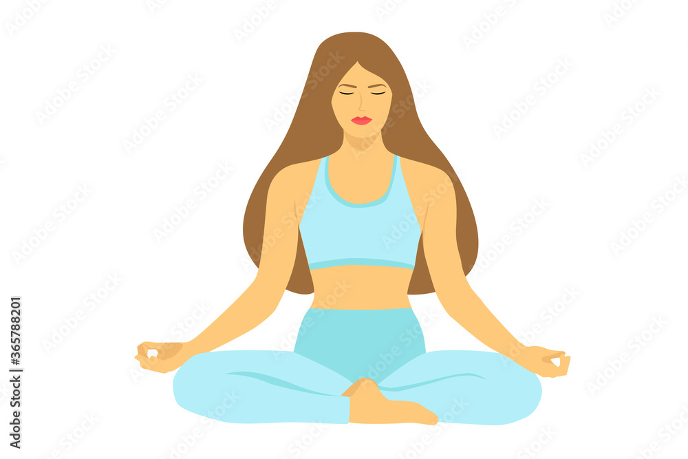 Yoga: a girl meditates in a cross-legged pose Yoga: a girl meditates in a cross-legged pose