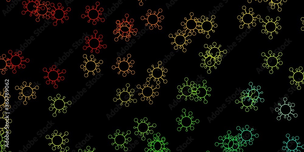 Dark green, red vector pattern with coronavirus elements. Dark green, red vector pattern with coronavirus elements.