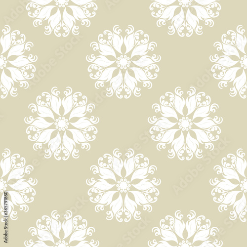 Floral seamless background. White pattern on olive green seamless backdrop