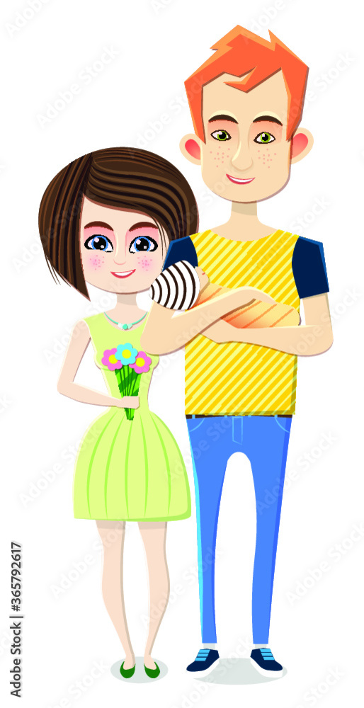 Vector illustration of a young family of dad, mom, and newborn baby Vector illustration of a young family of dad, mom, and newborn baby