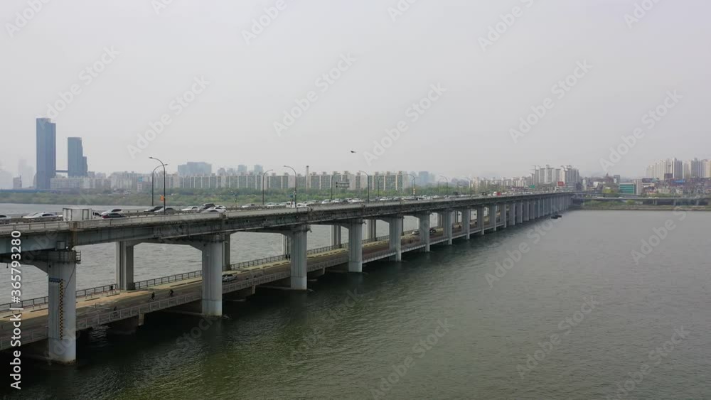 aerial veiw of Seoul, Gangnam banpo large bridge aerial veiw of Seoul, Gangnam banpo large bridge