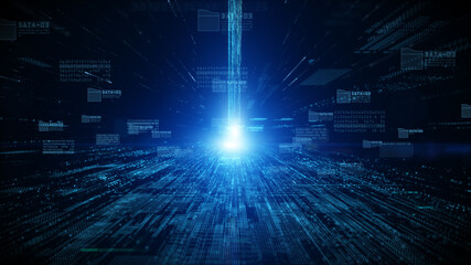 Digital cyberspace with particles and Digital data network connections future background concept.