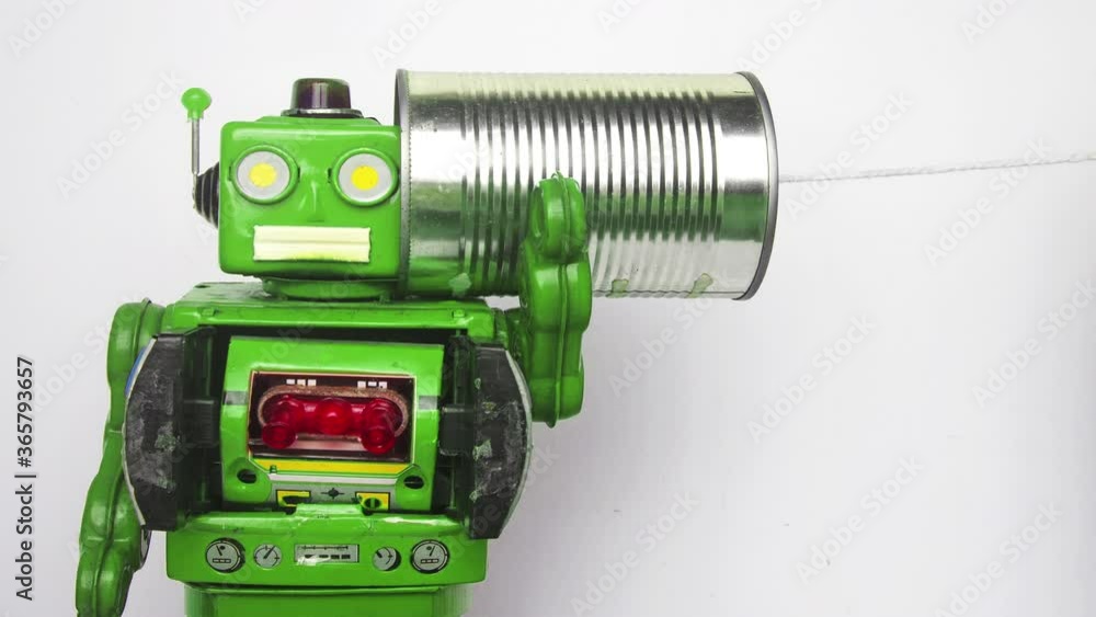 stop motion green bot on a tin can phone stop motion green bot on a tin can phone