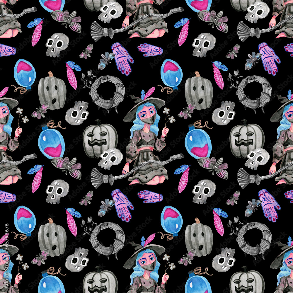 Halloween seamless pattern black grey pink and blue Halloween seamless pattern black grey pink and blue