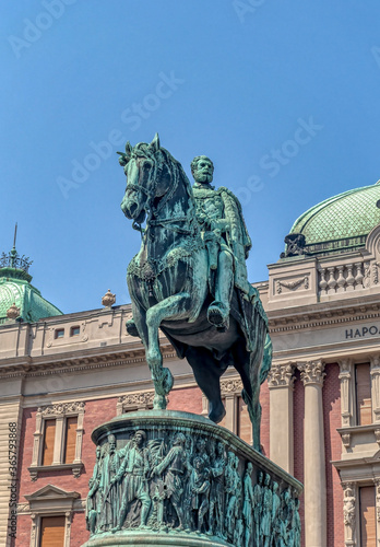 Monument of Prince Mihailo Obrenovic on Square of Republic in Belgrade, Serbia.