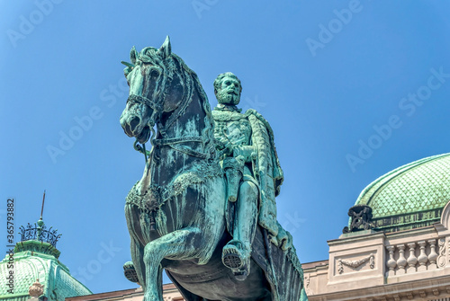 Monument of Prince Mihailo Obrenovic on Square of Republic in Belgrade, Serbia.