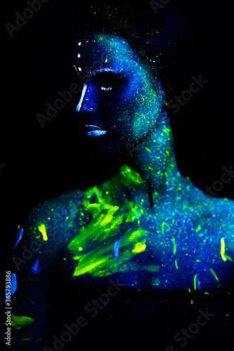 abstract blue background with human head and hands