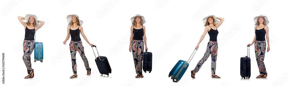 Woman ready for summer travel isolated on white Woman ready for summer travel isolated on white