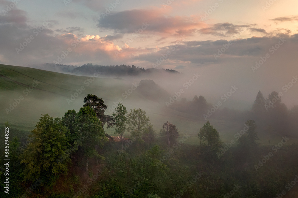 beautiful landscape with valleys, lakes and rivers in fog beautiful landscape with valleys, lakes and rivers in fog