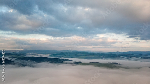 Fototapeta Naklejka Na Ścianę i Meble -  beautiful landscape with valleys, lakes and rivers in fog