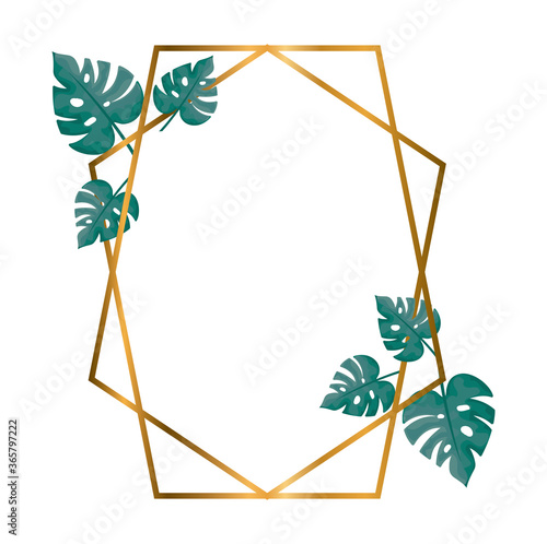 geometric polygonal frames with golden lines and leaves