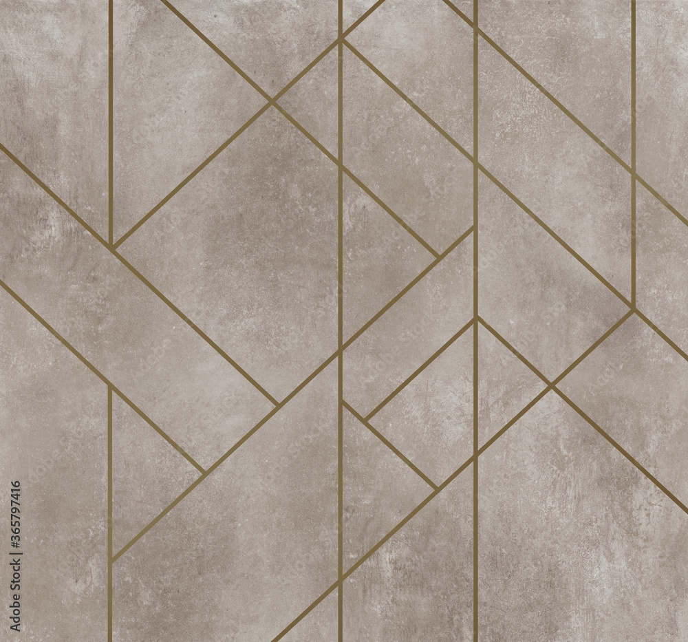 Golden lines on dirty beige plaster texture, Abstract decoration