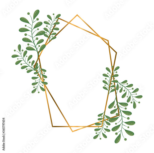 geometric polygonal frames with golden lines and leaves