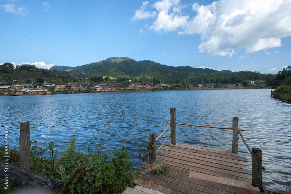 wooden pier on the lake in Thailand