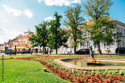 Dunavska street and Danube's Park in Novi Sad, Serbia photo