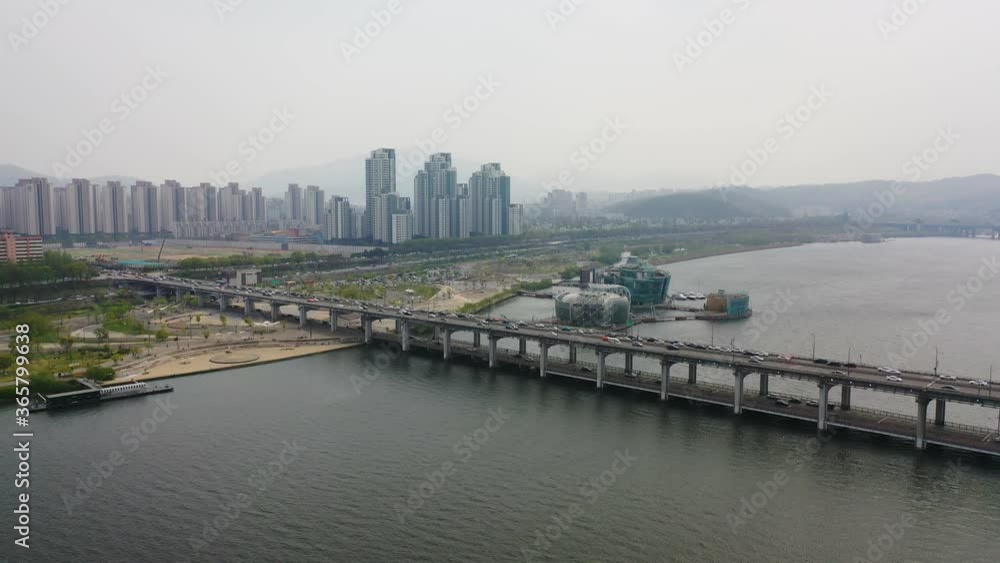 aerial veiw of Seoul, Gangnam banpo large bridge aerial veiw of Seoul, Gangnam banpo large bridge