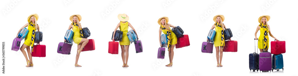 Girl with suitcases isolated on white Girl with suitcases isolated on white
