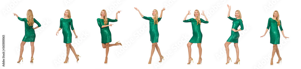 Blond hair girl in sparkling green dress isolated on white Blond hair girl in sparkling green dress isolated on white