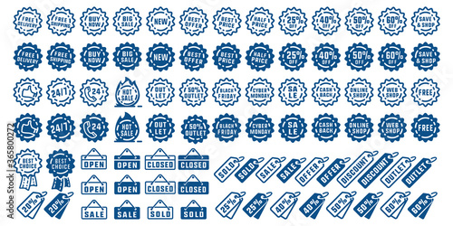 Shopping sale labels set. Collection of labels and badges for sale, shopping, offer, discount, promotion and online shop. Vector and illustration.