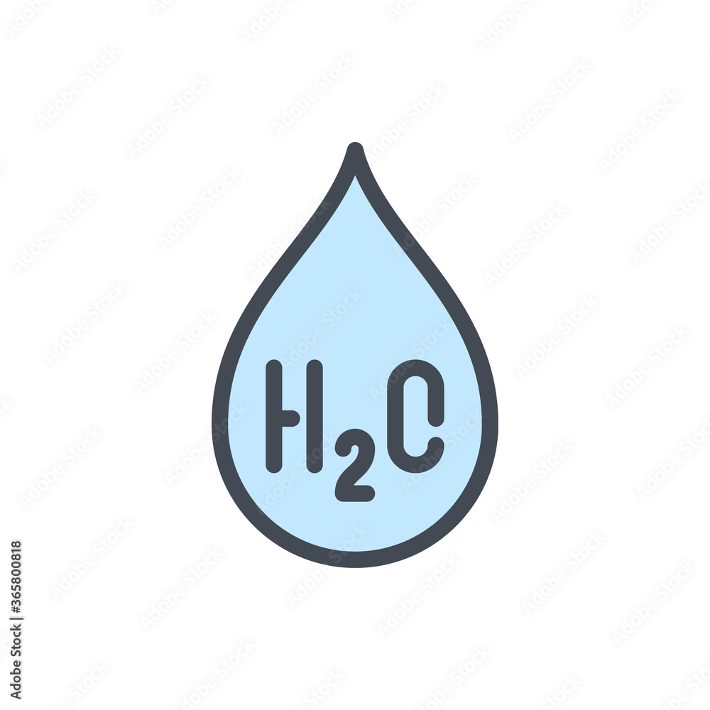 Water Drop with H2O color line icon. Purified Water vector outline colorful sign. Water Drop with H2O color line icon. Purified Water vector outline colorful sign.