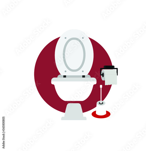 Toilet bowl with wc paper and wc brush