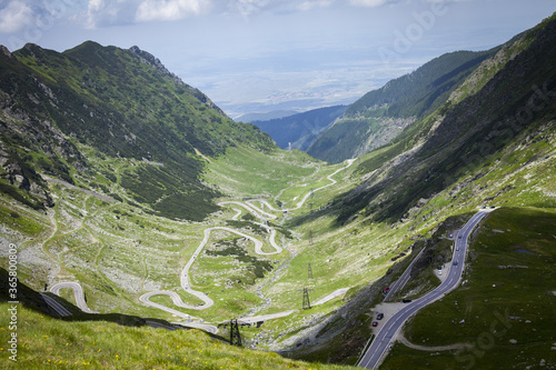 Transfagarasan pass in summer time. Crossing Carpathian mountains of Romania, Transfagarasan is one of the most spectacular mountain roads in the world. Lots of curvy roads between the mountains. photo