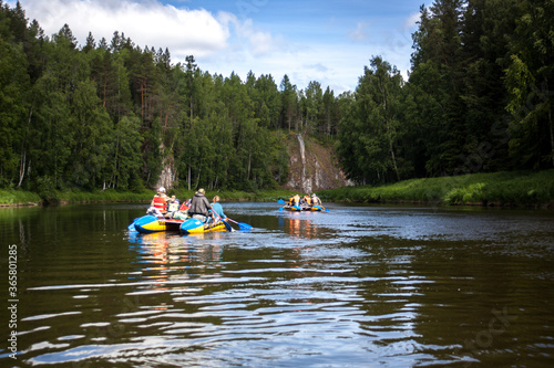 Fototapeta Naklejka Na Ścianę i Meble -  rafting on catamarans on the Ural rivers