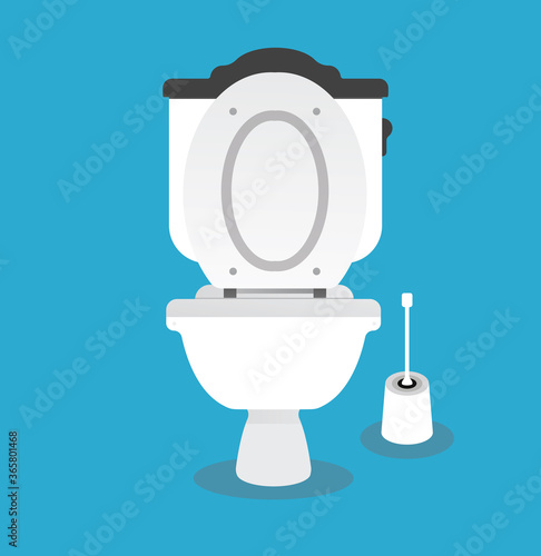Toilet bowl with wc paper and wc brush