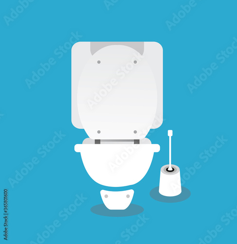 Toilet bowl with wc paper and wc brush
