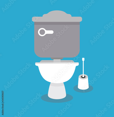 Toilet bowl with wc paper and wc brush