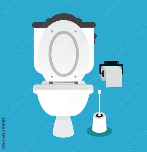 Toilet bowl with wc paper and wc brush