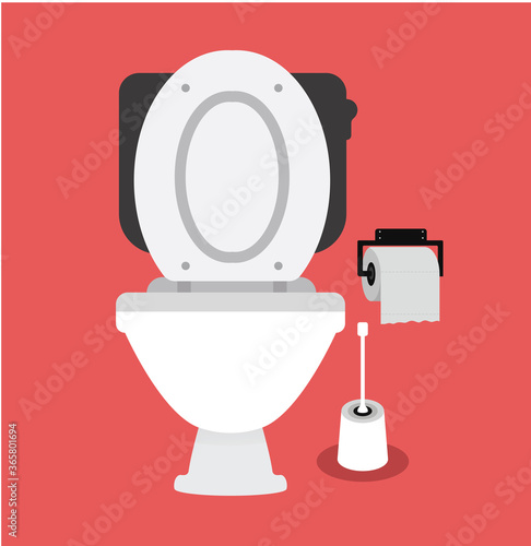 Toilet bowl with wc paper and wc brush