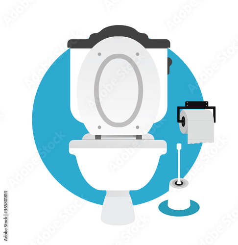 Toilet bowl with wc paper and wc brush