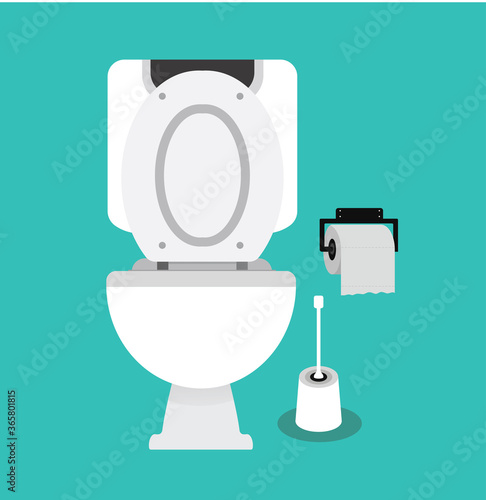 Toilet bowl with wc paper and wc brush
