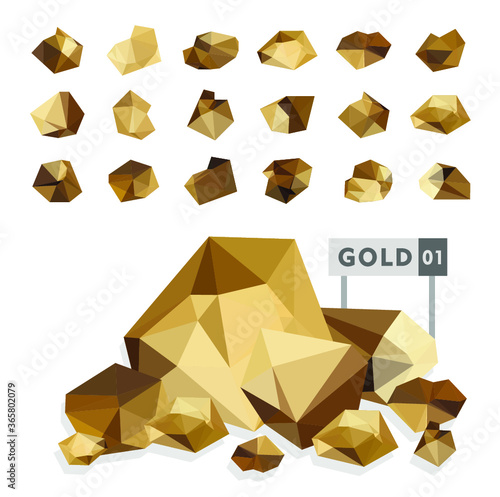 Set of gold rocks, gold nuggets 