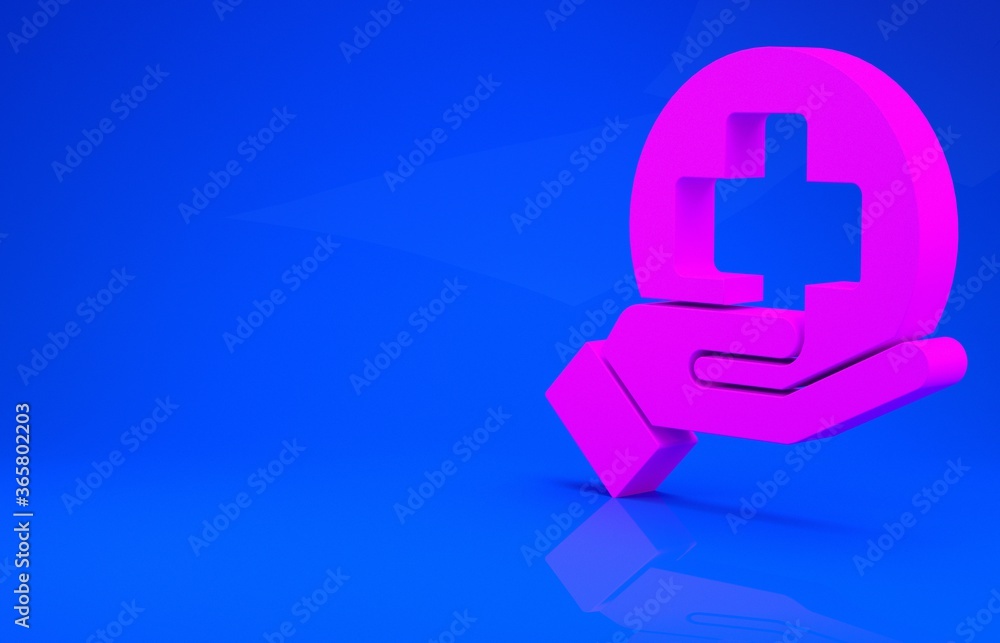 Pink Cross hospital medical icon isolated on blue background. First aid. Diagnostics symbol. Medicine and pharmacy sign. Minimalism concept. 3d illustration. 3D render. Pink Cross hospital medical icon isolated on blue background. First aid. Diagnostics symbol. Medicine and pharmacy sign. Minimalism concept. 3d illustration. 3D render.