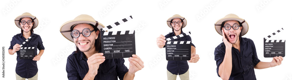 Man in safari hat in hunting concept Man in safari hat in hunting concept