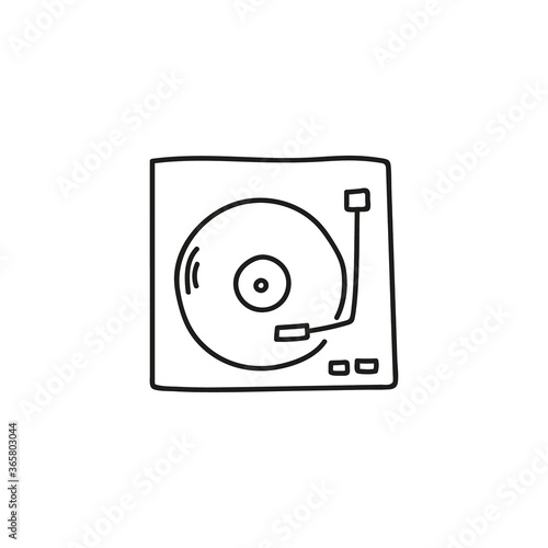 Turntable vector sketch icon in doodle style. Vinyl player sketch on a white background
