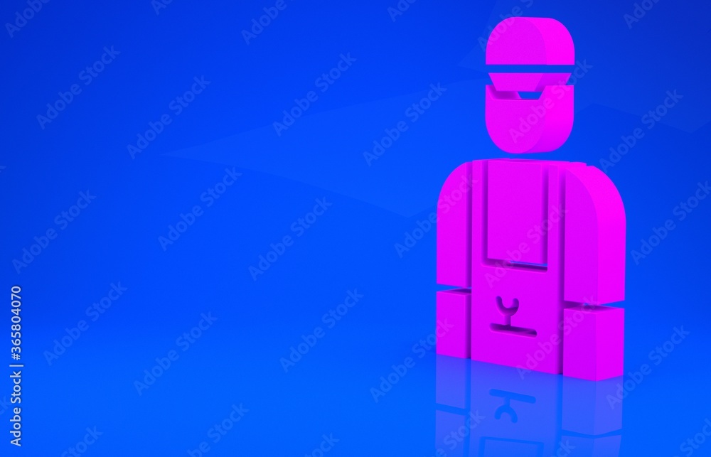 Pink Car mechanic icon isolated on blue background. Car repair and service. Minimalism concept. 3d illustration. 3D render.