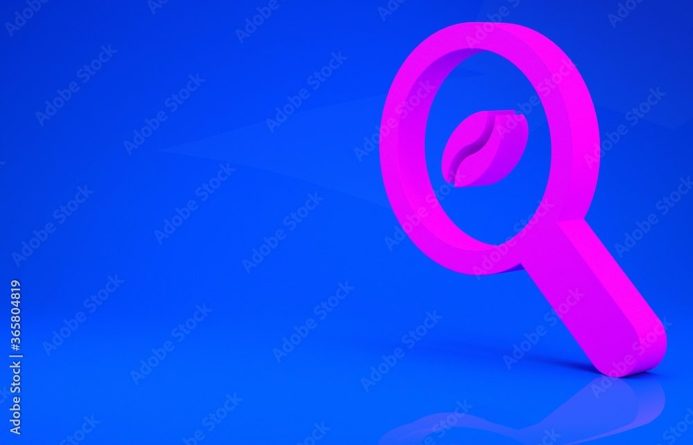 Pink Selection coffee beans icon isolated on blue background. Minimalism concept. 3d illustration. 3D render. Pink Selection coffee beans icon isolated on blue background. Minimalism concept. 3d illustration. 3D render.
