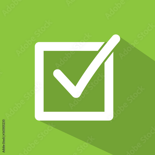 Green check box with check mark. Vector illustration